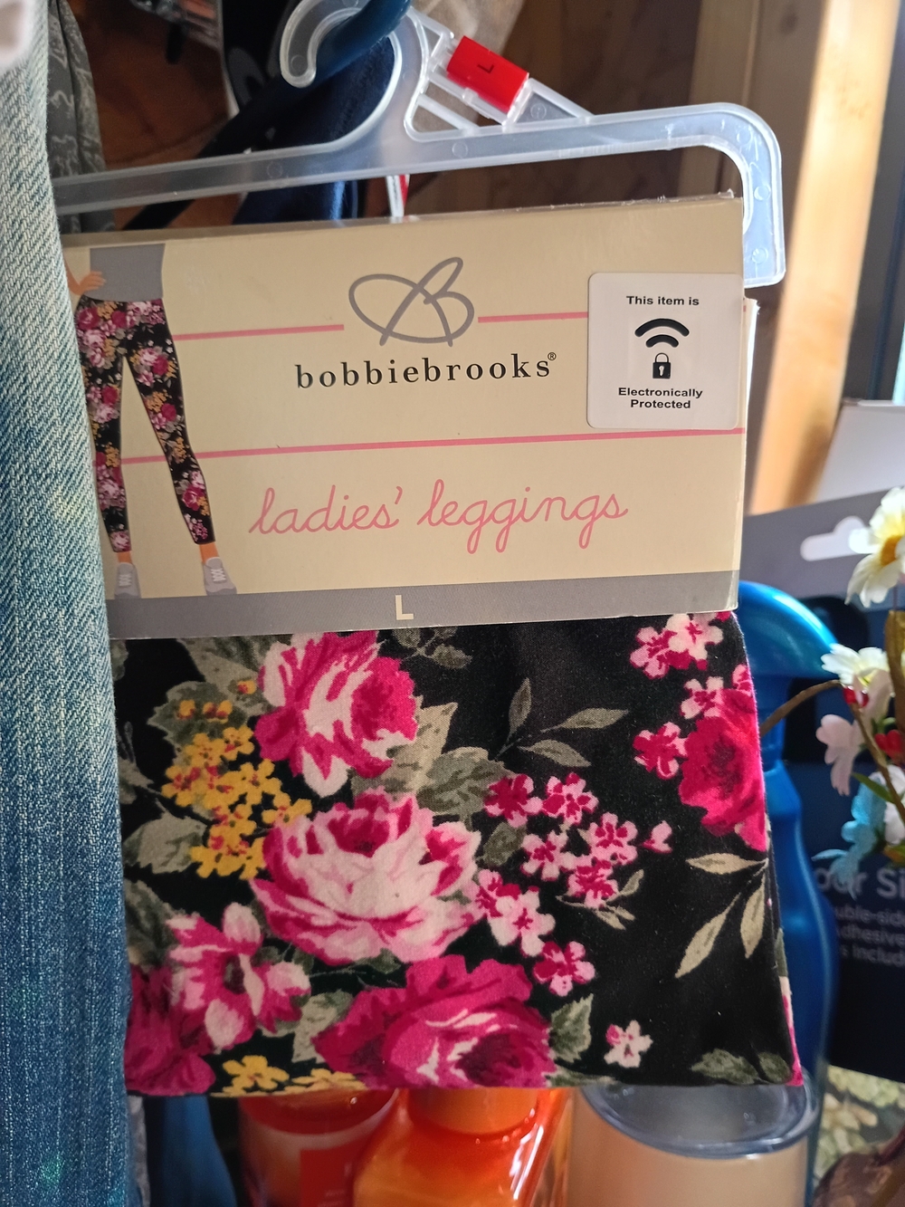 Bobbie Brooks Black Floral Jeggings with Pink Rose Print